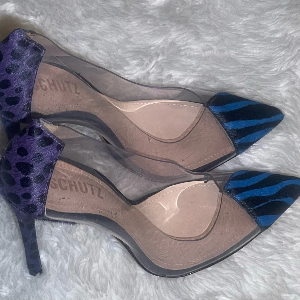 SCHUTZ Blue and Black Transparent Heels pumps size 5.5B